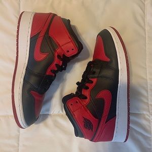 Red and Black Air Jordan 1 Mid. Size 5.5 in youth and 7 in women